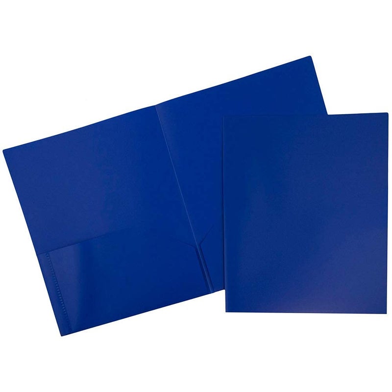 JAM Paper مجلدات جام بيبر البلاستيكية ذات جيبين - مجلدات مدرسية متينة - زرقاء - 6/عبوة - Image 1